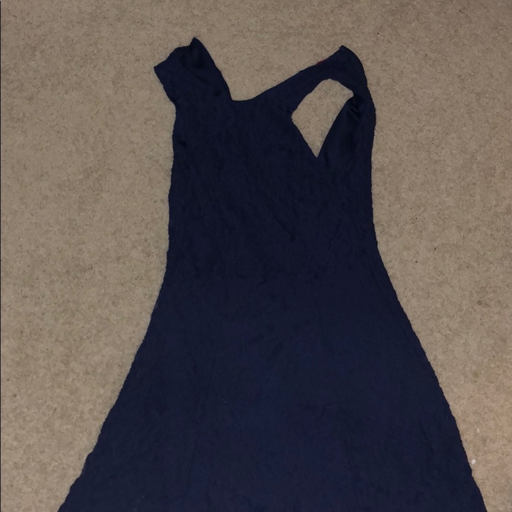 Blue lace high neck dress